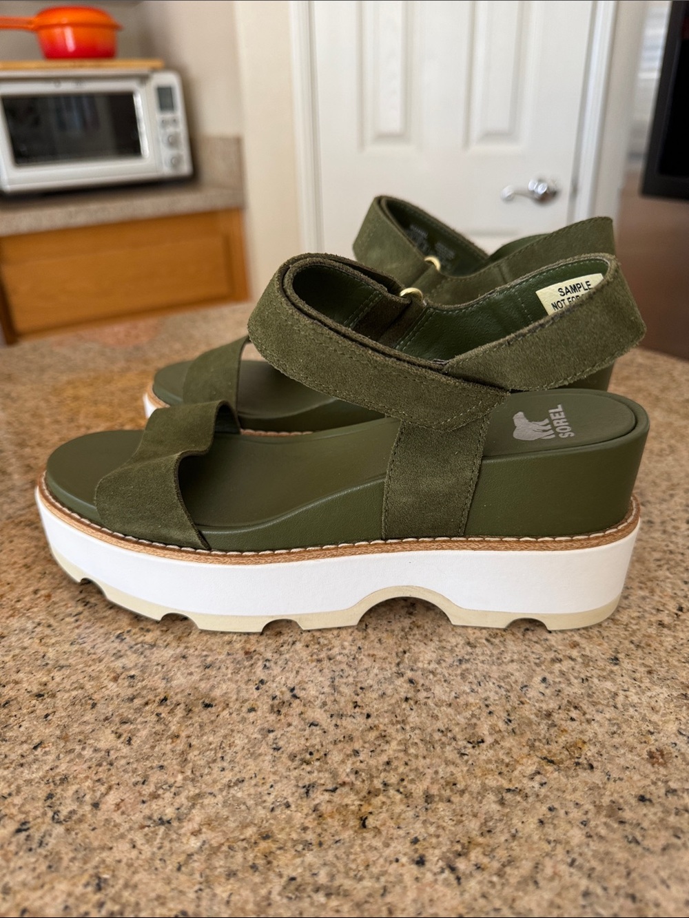 Sorel Olive Green Suede Platform Slingback Sandals NEW no box - Picture 4 of 9